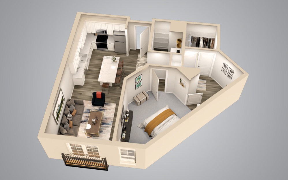 A4 - 1 bedroom floorplan layout with 1 bathroom and 855 square feet