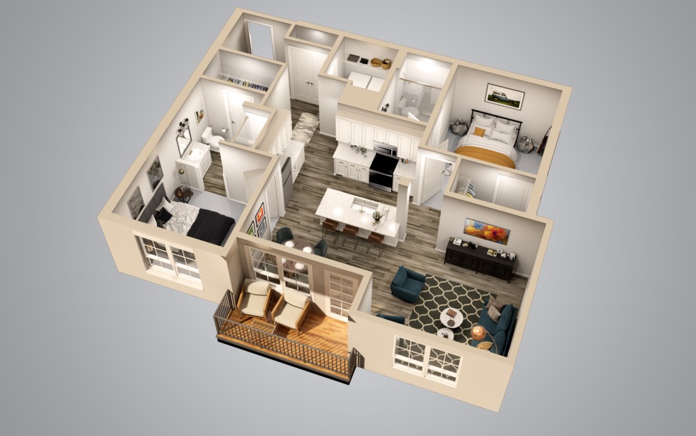 B1 - 2 bedroom floorplan layout with 2 bathrooms and 1094 square feet