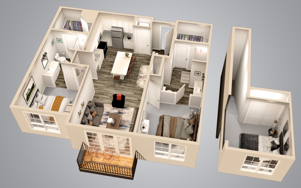 B3 Loft - 2 bedroom floorplan layout with 2 bathrooms and 1558 square feet