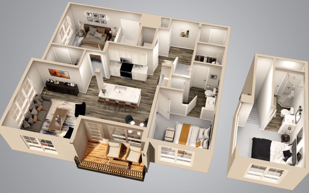 B4 Loft - 2 bedroom floorplan layout with 3 bathrooms and 1768 square feet